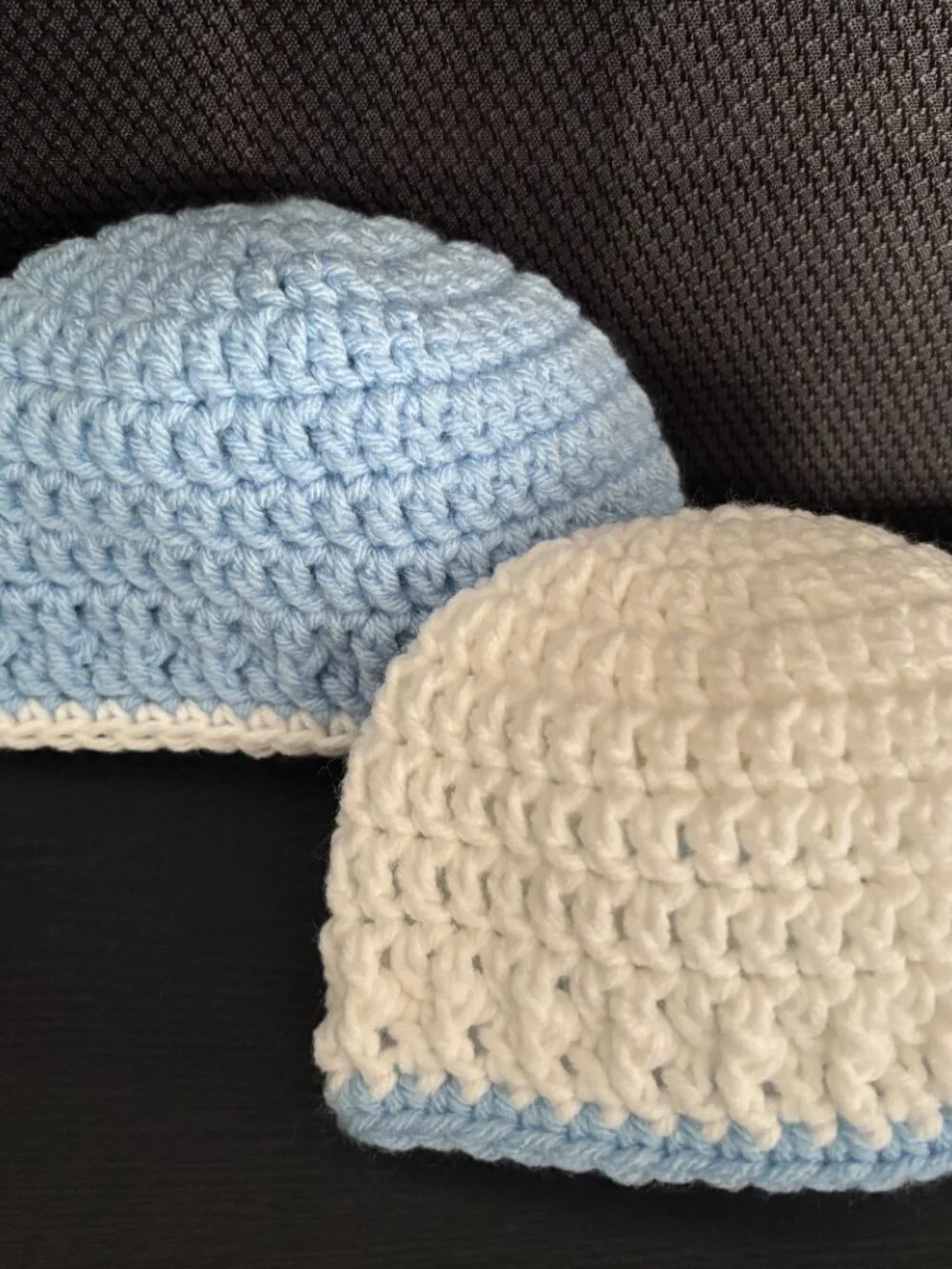 Baby Beanies 0-3 months. Blue and White Set. Never worn